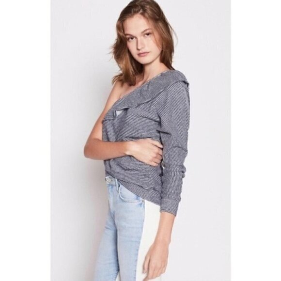 Nordstrom Joie Aleesha Knit Top L NWT One Shoulder Striped Sweater Long Sleeve - Picture 1 of 15
